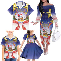 American Samoa Christmas Family Matching Off The Shoulder Long Sleeve Dress and Hawaiian Shirt Seashell Santa Beach Vibes LT05 - Polynesian Pride