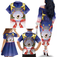 American Samoa Christmas Family Matching Off The Shoulder Long Sleeve Dress and Hawaiian Shirt Seashell Santa Beach Vibes LT05 - Polynesian Pride