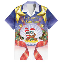 American Samoa Christmas Family Matching Off The Shoulder Long Sleeve Dress and Hawaiian Shirt Seashell Santa Beach Vibes LT05 Dad's Shirt - Short Sleeve Navy - Polynesian Pride