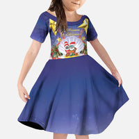 American Samoa Christmas Family Matching Short Sleeve Bodycon Dress and Hawaiian Shirt Seashell Santa Beach Vibes LT05 Daughter's Dress Navy - Polynesian Pride