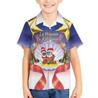American Samoa Christmas Family Matching Short Sleeve Bodycon Dress and Hawaiian Shirt Seashell Santa Beach Vibes LT05 Son's Shirt Navy - Polynesian Pride