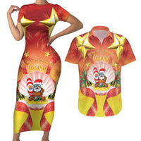 French Polynesia Christmas Couples Matching Short Sleeve Bodycon Dress and Hawaiian Shirt Seashell Santa Beach Vibes LT05 Orange - Polynesian Pride