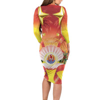 French Polynesia Christmas Family Matching Long Sleeve Bodycon Dress and Hawaiian Shirt Seashell Santa Beach Vibes LT05 - Polynesian Pride