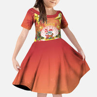 French Polynesia Christmas Family Matching Off The Shoulder Long Sleeve Dress and Hawaiian Shirt Seashell Santa Beach Vibes LT05 Daughter's Dress Orange - Polynesian Pride
