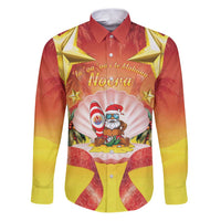 French Polynesia Christmas Family Matching Puletasi and Hawaiian Shirt Seashell Santa Beach Vibes LT05 Dad's Shirt - Long Sleeve Orange - Polynesian Pride