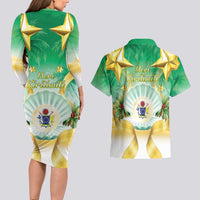 Cook Islands Christmas Couples Matching Long Sleeve Bodycon Dress and Hawaiian Shirt Seashell Santa Beach Vibes LT05 - Polynesian Pride