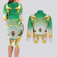 Cook Islands Christmas Couples Matching Long Sleeve Bodycon Dress and Long Sleeve Button Shirt Seashell Santa Beach Vibes LT05 - Polynesian Pride