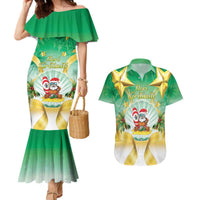 Cook Islands Christmas Couples Matching Mermaid Dress and Hawaiian Shirt Seashell Santa Beach Vibes LT05 Green - Polynesian Pride
