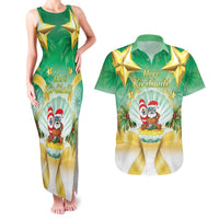 Cook Islands Christmas Couples Matching Tank Maxi Dress and Hawaiian Shirt Seashell Santa Beach Vibes LT05 Green - Polynesian Pride