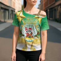 Cook Islands Christmas Cross Shoulder Shirt Seashell Santa Beach Vibes - Polynesian Pride