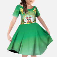 Cook Islands Christmas Family Matching Off Shoulder Maxi Dress and Hawaiian Shirt Seashell Santa Beach Vibes LT05 Daughter's Dress Green - Polynesian Pride