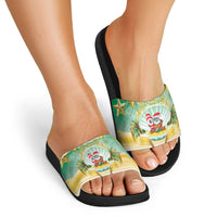 Cook Islands Christmas Slide Sandals Seashell Santa Beach Vibes - Polynesian Pride