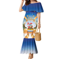 Marshall Islands Christmas Family Matching Mermaid Dress and Hawaiian Shirt Seashell Santa Beach Vibes LT05 Mom's Dress Navy - Polynesian Pride