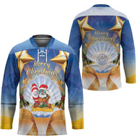 Marshall Islands Christmas Hockey Jersey Seashell Santa Beach Vibes - Polynesian Pride