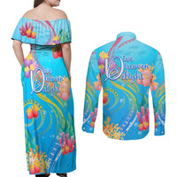Under The Sea Scuba Diving Couples Matching Off Shoulder Maxi Dress and Long Sleeve Button Shirt Polynesian Pattern LT05 - Polynesian Pride