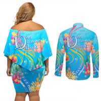 Under The Sea Scuba Diving Couples Matching Off Shoulder Short Dress and Long Sleeve Button Shirt Polynesian Pattern LT05 - Polynesian Pride