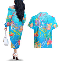 Under The Sea Scuba Diving Couples Matching Off The Shoulder Long Sleeve Dress and Hawaiian Shirt Polynesian Pattern LT05 - Polynesian Pride