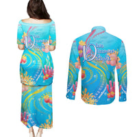 Under The Sea Scuba Diving Couples Matching Puletasi Dress and Long Sleeve Button Shirt Polynesian Pattern LT05 - Polynesian Pride