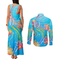 Under The Sea Scuba Diving Couples Matching Tank Maxi Dress and Long Sleeve Button Shirt Polynesian Pattern LT05 - Polynesian Pride