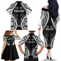Personalised Remember Samoa Black Saturday Family Matching Off The Shoulder Long Sleeve Dress and Hawaiian Shirt Samoa Mo Samoa - Polynesian Pride