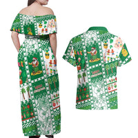 Norfolk Island Christmas Couples Matching Off Shoulder Maxi Dress and Hawaiian Shirt Festive Beach Vibes LT05 - Polynesian Pride