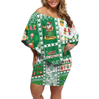 Norfolk Island Christmas Family Matching Off Shoulder Short Dress and Hawaiian Shirt Festive Beach Vibes LT05 Mom's Dress Green - Polynesian Pride