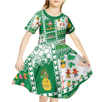 Norfolk Island Christmas Kid Short Sleeve Dress Festive Beach Vibes - Polynesian Pride