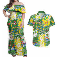 Pitcairn Islands Christmas Couples Matching Off Shoulder Maxi Dress and Hawaiian Shirt Festive Beach Vibes - Polynesian Pride