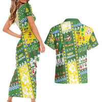 Pitcairn Islands Christmas Couples Matching Short Sleeve Bodycon Dress and Hawaiian Shirt Festive Beach Vibes LT05 - Polynesian Pride