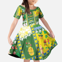 Pitcairn Islands Christmas Family Matching Off Shoulder Short Dress and Hawaiian Shirt Festive Beach Vibes LT05 Daughter's Dress Colorful - Polynesian Pride