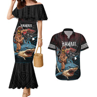 Hawaii Ikaika Couples Matching Mermaid Dress and Hawaiian Shirt Hawaiian Mythic Koa Tribal Warrior LT05 Black - Polynesian Pride