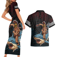 Hawaii Ikaika Couples Matching Short Sleeve Bodycon Dress and Hawaiian Shirt Hawaiian Mythic Koa Tribal Warrior LT05 - Polynesian Pride
