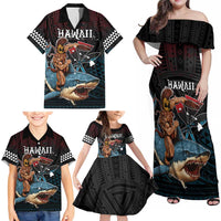 Hawaii Ikaika Family Matching Off Shoulder Maxi Dress and Hawaiian Shirt Hawaiian Mythic Koa Tribal Warrior LT05 - Polynesian Pride