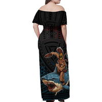 Hawaii Ikaika Family Matching Off Shoulder Maxi Dress and Hawaiian Shirt Hawaiian Mythic Koa Tribal Warrior LT05 - Polynesian Pride
