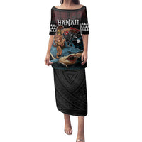 Hawaii Ikaika Family Matching Puletasi and Hawaiian Shirt Hawaiian Mythic Koa Tribal Warrior LT05 Mom's Dress Black - Polynesian Pride