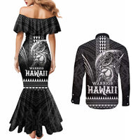 Hawaiian Ikaika Warrior Couples Matching Mermaid Dress and Long Sleeve Button Shirt Tribal Pattern