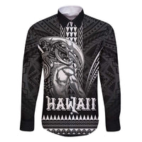 Hawaiian Ikaika Warrior Family Matching Off The Shoulder Long Sleeve Dress and Hawaiian Shirt Tribal Pattern LT05 Dad's Shirt - Long Sleeve Black - Polynesian Pride