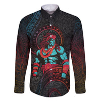 Hawaiian Demigod Maui Family Matching Off Shoulder Maxi Dress and Hawaiian Shirt Polynesian Mythology LT05 Dad's Shirt - Long Sleeve Black - Polynesian Pride