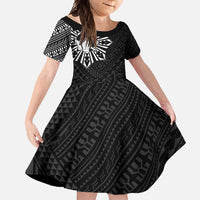 Philippines Tribal Family Matching Long Sleeve Bodycon Dress and Hawaiian Shirt King Lapu Lapu Black Version LT05 Daughter's Dress Black - Polynesian Pride