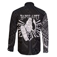 Philippines Tribal Family Matching Off The Shoulder Long Sleeve Dress and Hawaiian Shirt King Lapu Lapu Black Version LT05 - Polynesian Pride