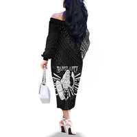 Philippines Tribal Family Matching Off The Shoulder Long Sleeve Dress and Hawaiian Shirt King Lapu Lapu Black Version LT05 - Polynesian Pride