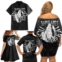 Philippines Tribal Family Matching Off Shoulder Short Dress and Hawaiian Shirt King Lapu Lapu Black Version LT05 - Polynesian Pride