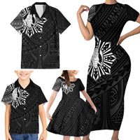 Philippines Tribal Family Matching Short Sleeve Bodycon Dress and Hawaiian Shirt King Lapu Lapu Black Version LT05 - Polynesian Pride