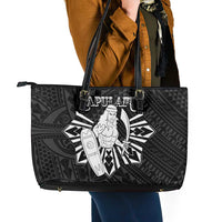 Philippines Tribal Leather Tote Bag King Lapu Lapu Black Version