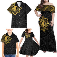 Philippines Tribal Family Matching Off Shoulder Maxi Dress and Hawaiian Shirt King Lapu Lapu Gold Version LT05 - Polynesian Pride