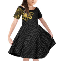 Philippines Tribal Family Matching Off Shoulder Short Dress and Hawaiian Shirt King Lapu Lapu Gold Version LT05 Daughter's Dress Gold - Polynesian Pride