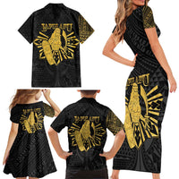 Philippines Tribal Family Matching Short Sleeve Bodycon Dress and Hawaiian Shirt King Lapu Lapu Gold Version LT05 - Polynesian Pride