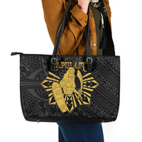 Philippines Tribal Leather Tote Bag King Lapu Lapu Gold Version