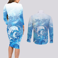 Mother's Love Is Deeper Than Ocean Couples Matching Long Sleeve Bodycon Dress and Long Sleeve Button Shirt Polynesian Style LT05 - Polynesian Pride