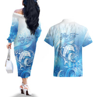 Mother's Love Is Deeper Than Ocean Couples Matching Off The Shoulder Long Sleeve Dress and Hawaiian Shirt Polynesian Style LT05 - Polynesian Pride